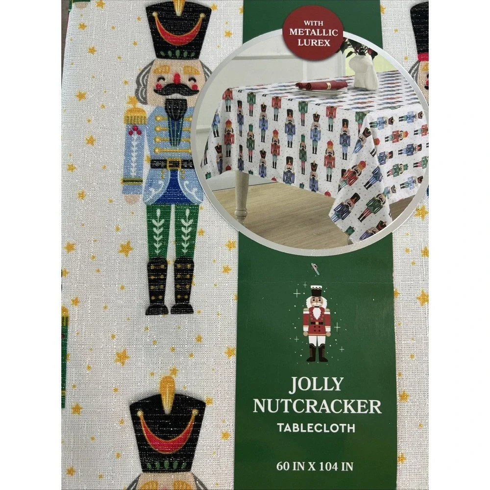 Colordrift Fabric Tablecloth 60 X 104 Jolly Nutcracker Oblong Metallic Polyester